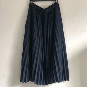Navy Pleated Midi Skirt